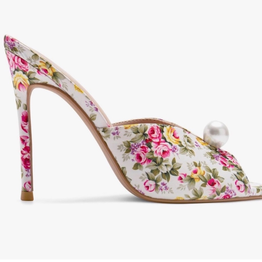 Floral High-heeled Stilettos With Pearl Accent - Picture 10 of 10
